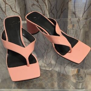 Marc Fisher Pink Square-Toe Block Heel Thong Sandals